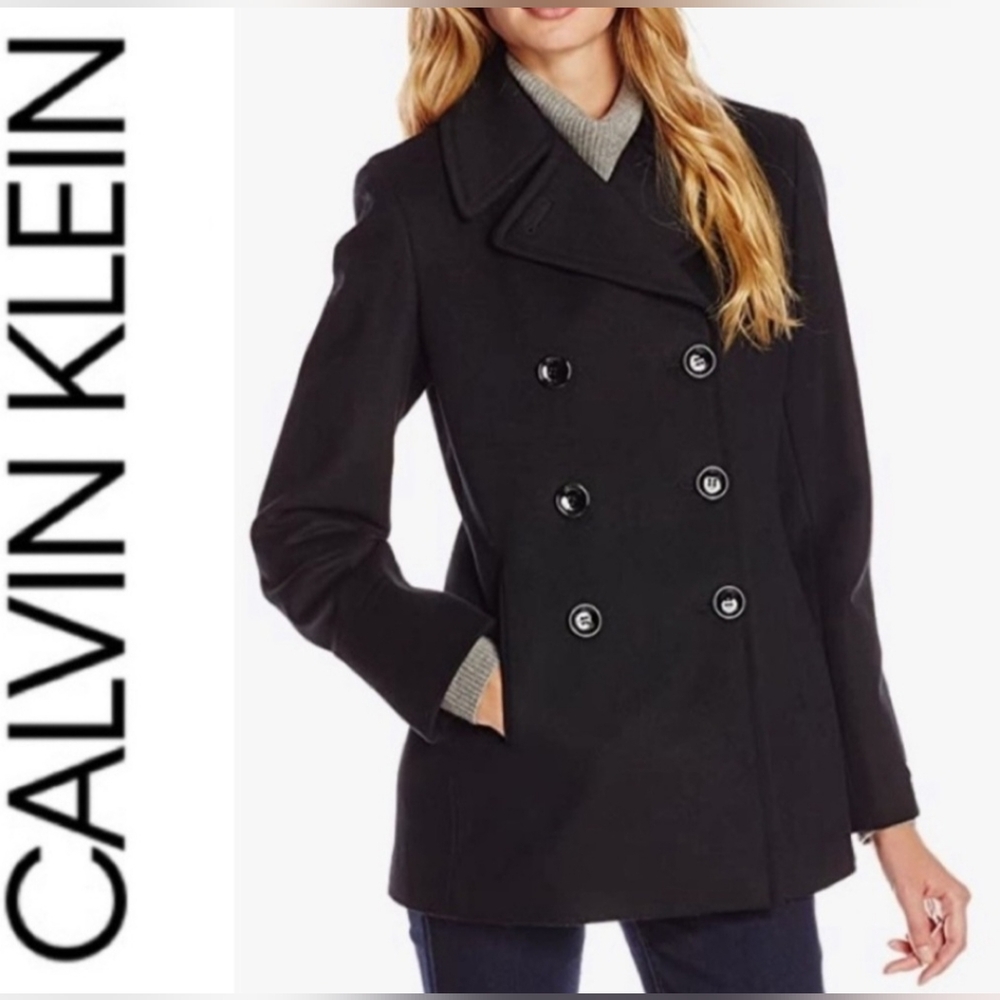 EUC CALVIN KLEIN WOMEN'S CLASSIC DOUBLE BREASTED CASHMERE/WOOL PEA COAT SIZE 10